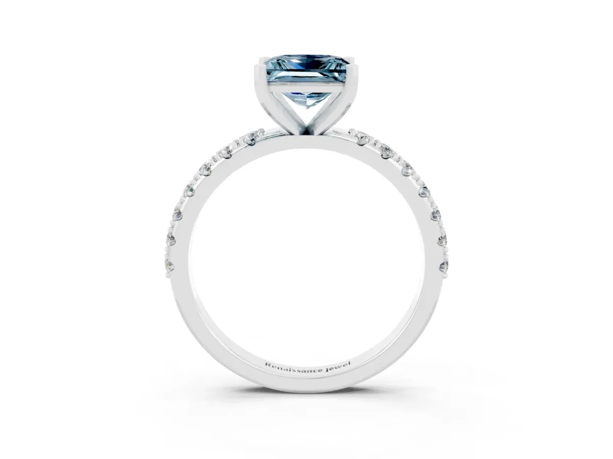 Princess Cut Aquamarine Solitaire Pavé Band with Four-Prong Setting Silver
