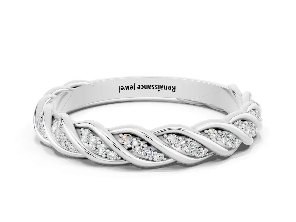 Twisted Pavé Round Moissanite Eternity Band with Shared Prong Setting Platinum