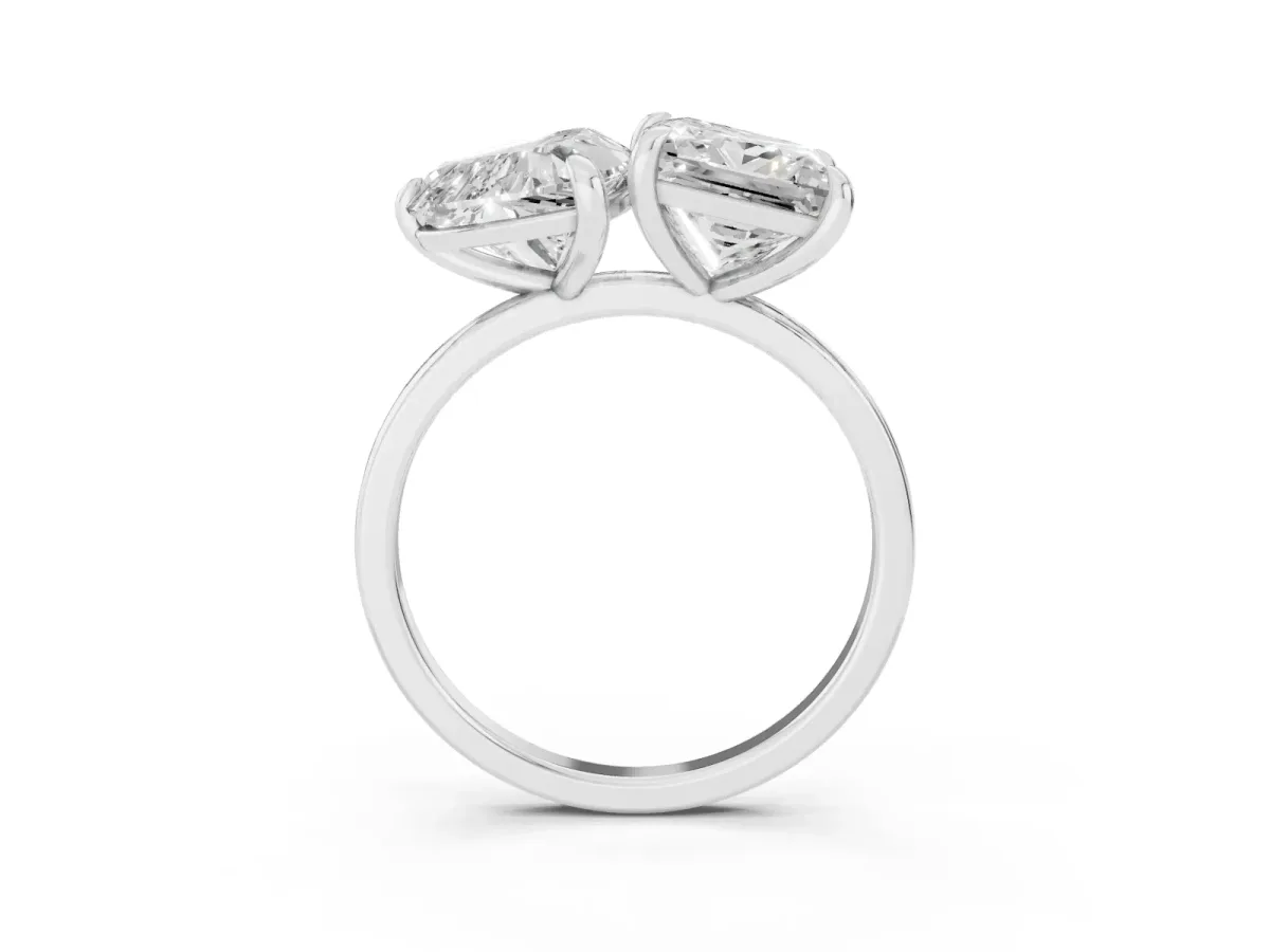 Heart and Princess Toi Moi Ring with Prong Setting and Plain Band Silver