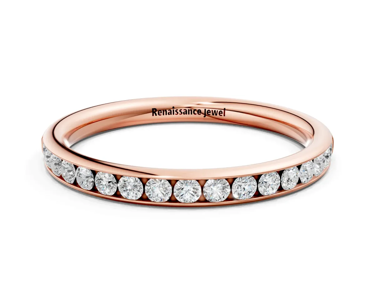 Round Diamond Channel Set Comfort Fit Band Rose gold