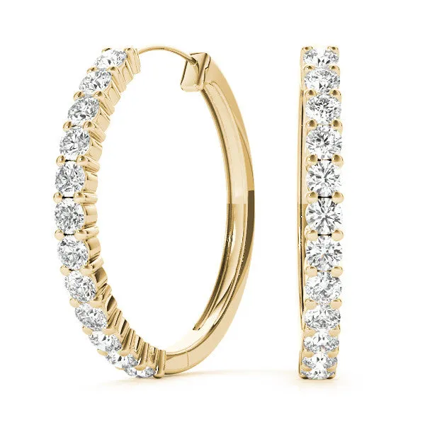 Round Diamond Hoop Earrings with Prong Setting Yellow gold
