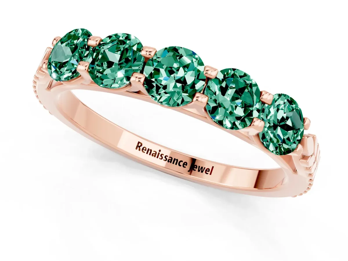 Five-Stone Round Green Sapphire Prong-Set Band Rose gold