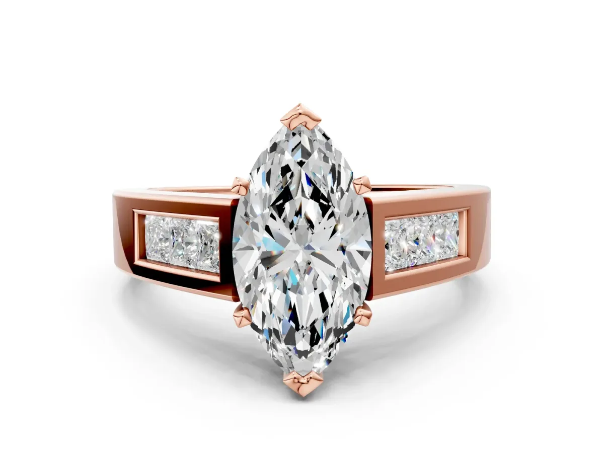 Marquise Cut Cut Channel Set Solitaire Ring with Four-Prong Setting Rose gold