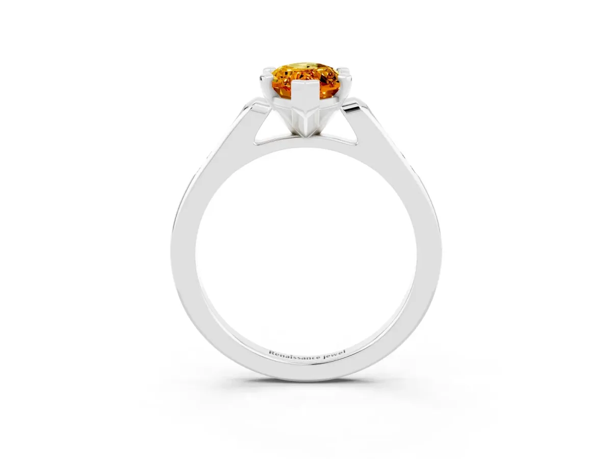 Marquise Cut Citrine Solitaire Ring with Channel Set Round Band and Prong Setting Silver