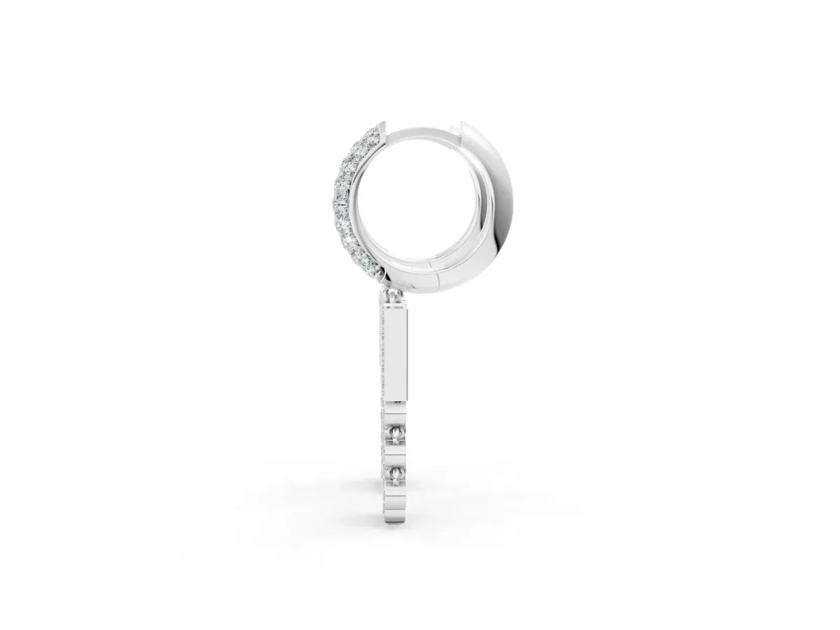 Round Diamond Initial W Huggie Hoop Earrings White gold