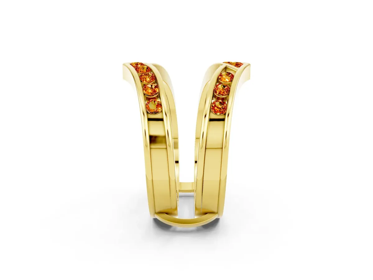 Round Citrine Channel-Set Chevron Band Yellow gold