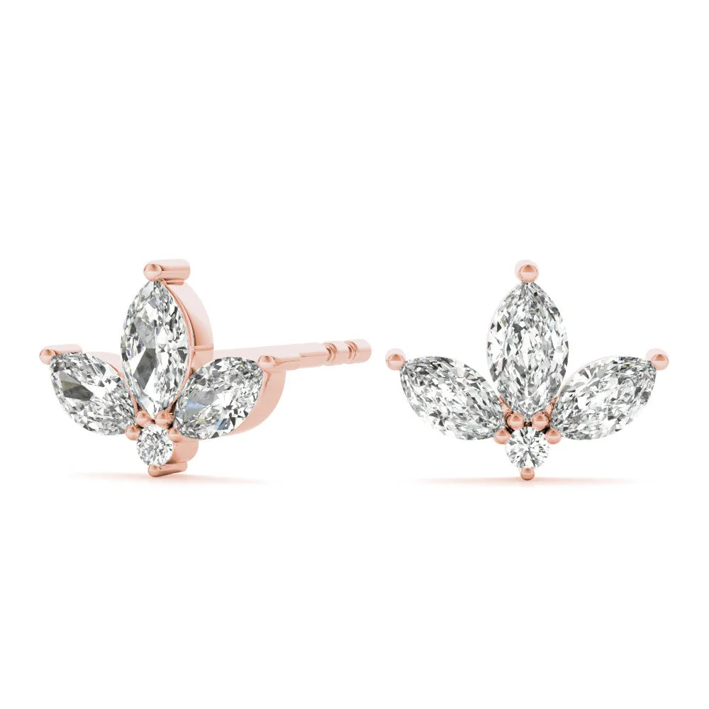 Marquise Cluster Stud Earrings with Round Prong Setting Rose gold