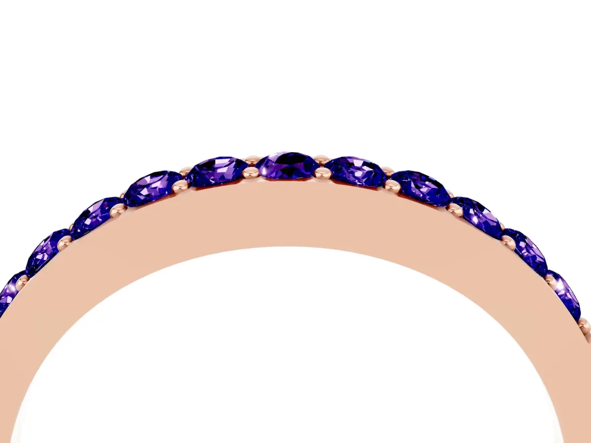 Round Tanzanite Curved Wedding Band with Channel Setting Rose gold