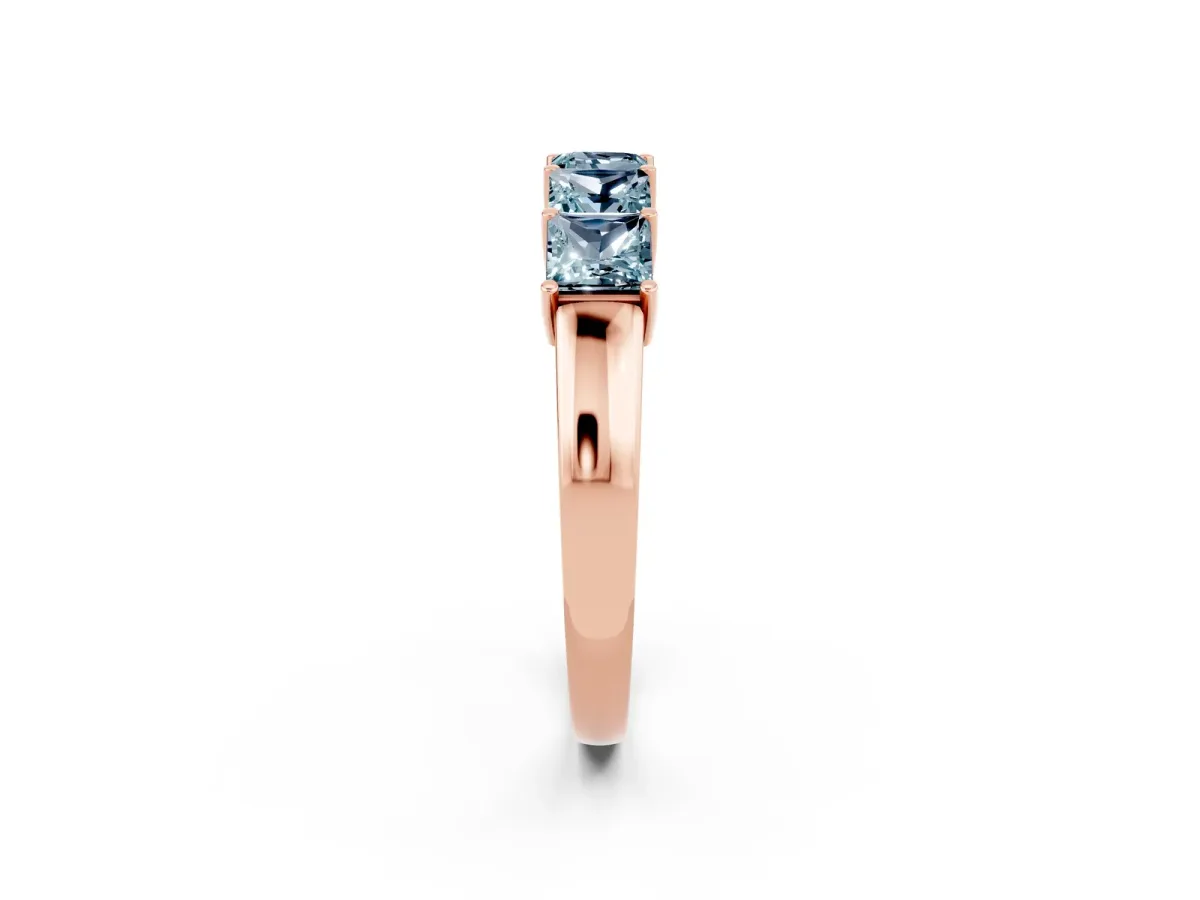 Princess Cut Five-Stone Aquamarine Band with Prong Setting Rose gold