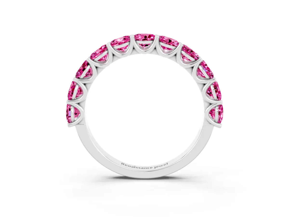 Round Pink Sapphire Shared Prong Eternity Band White gold