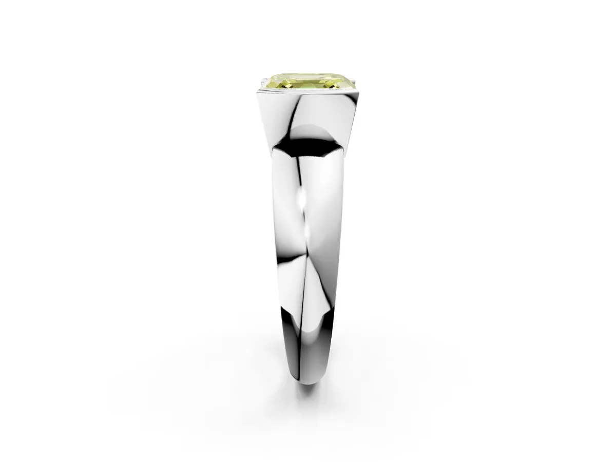 Fancy Yellow Asscher Cut Solitaire Tension Set Diamond Ring with Wide Band Platinum