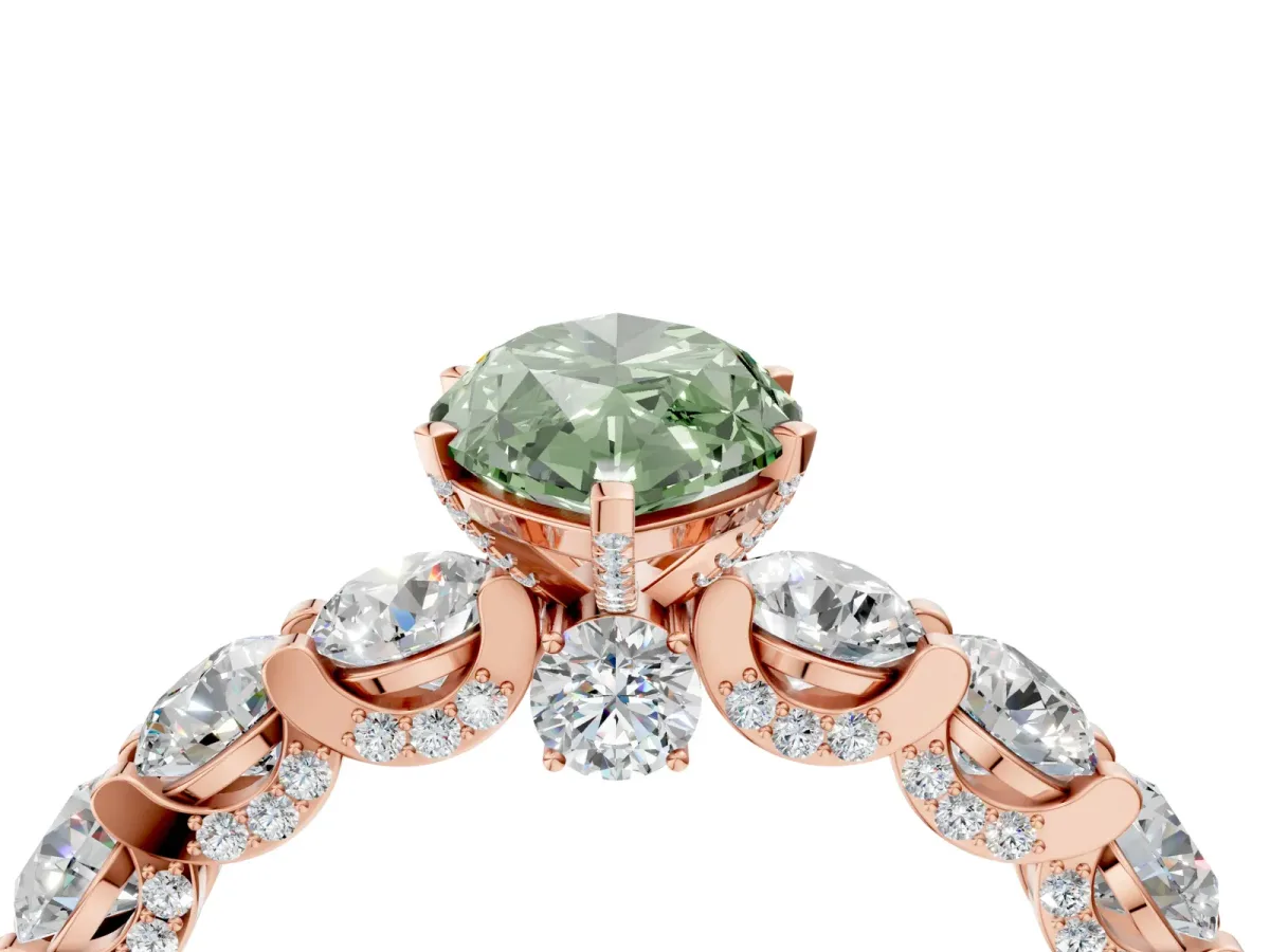 Fancy Green Marquise Cut Diamond Side Stone Engagement Ring with Four-Prong Setting Rose gold