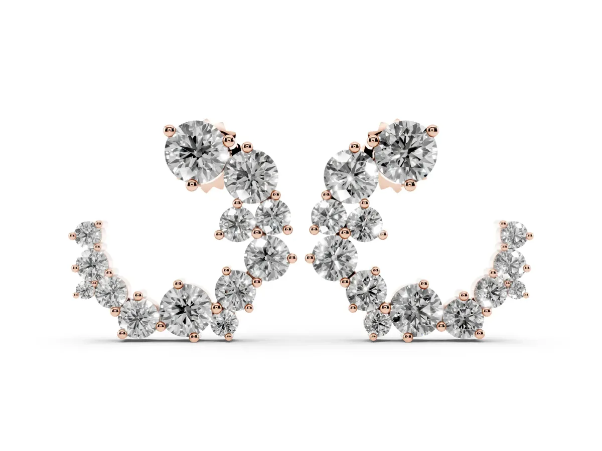 Round Diamond Hydrangea Bouquet Open Hoop Earrings Rose gold