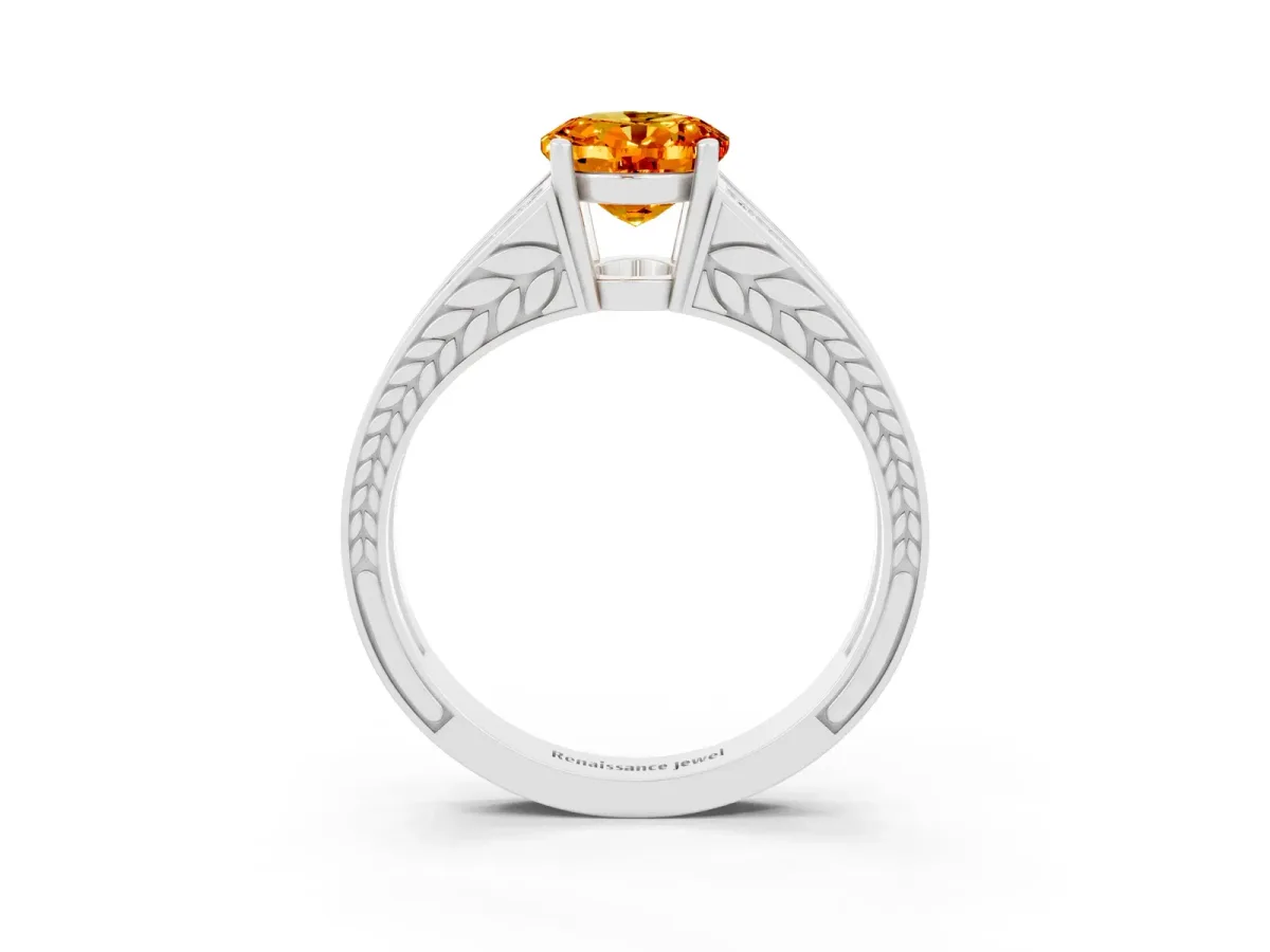 Oval Cut Citrine Split Shank Ring with Pavé Band and Four-Prong Setting White gold