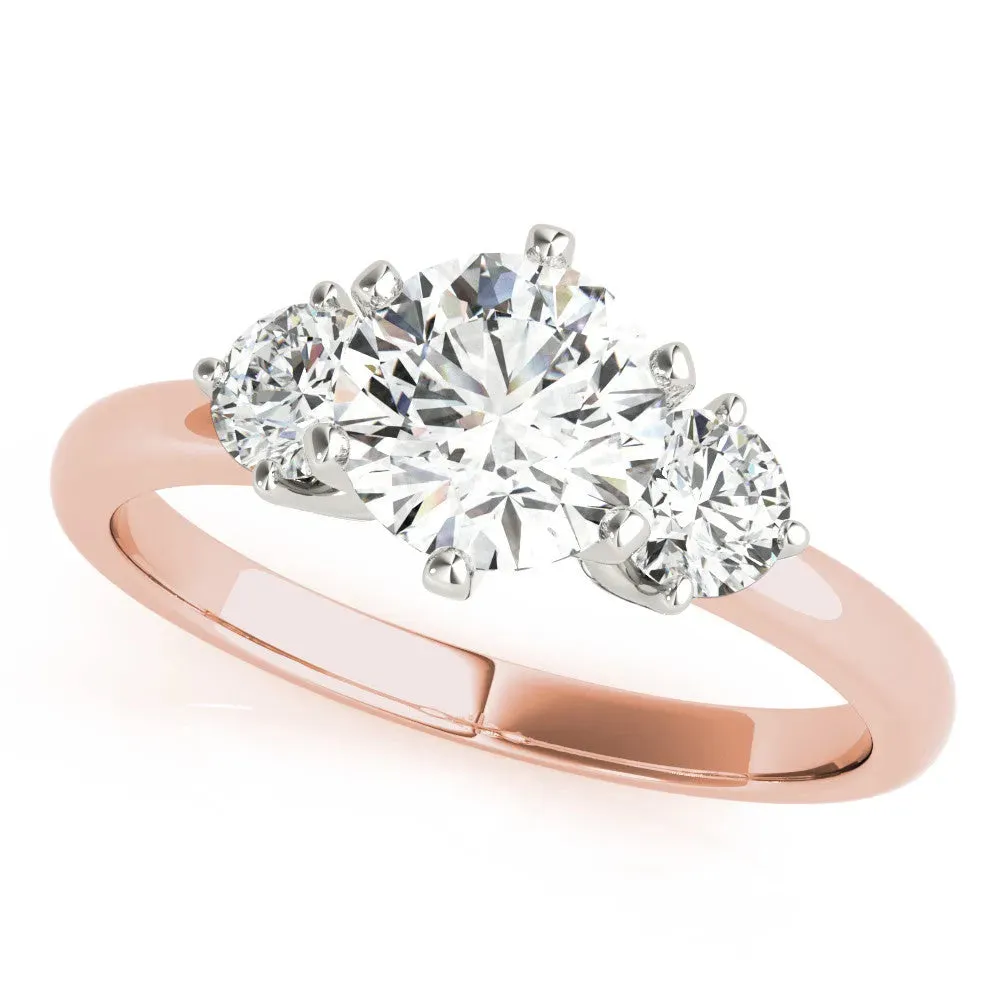 Three-Stone Round Cut Cut Solitaire Diamond Ring with Prong Setting Rose gold
