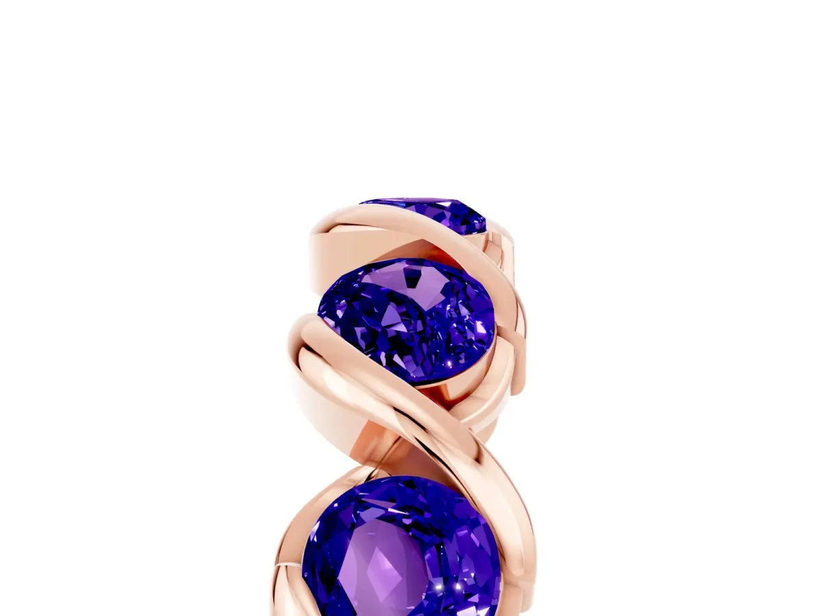 Round Tanzanite Wave Band with Channel Setting and Shared Prongs Rose gold
