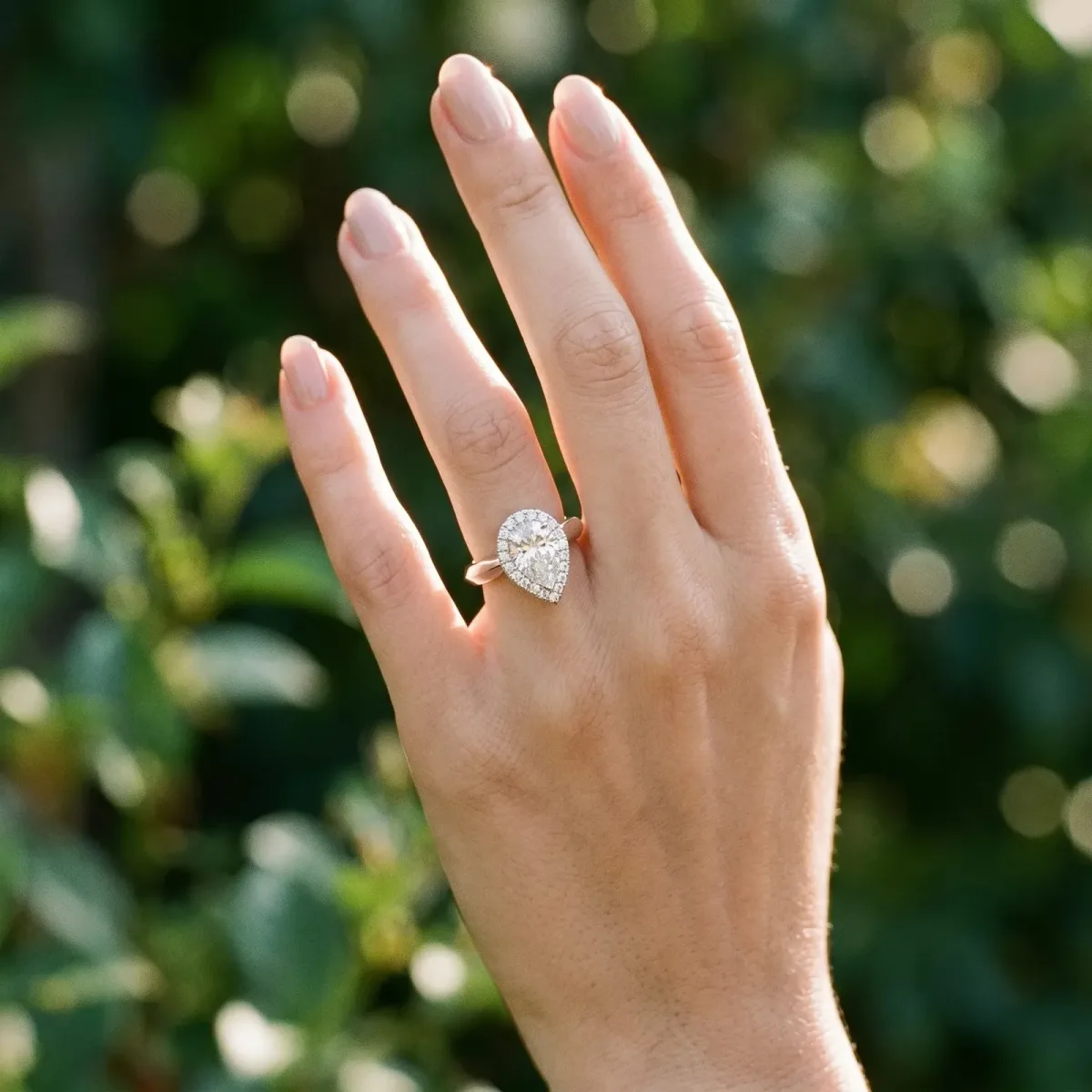 Halo Pear Cut Cut Solitaire Diamond Ring with Prong Setting Silver