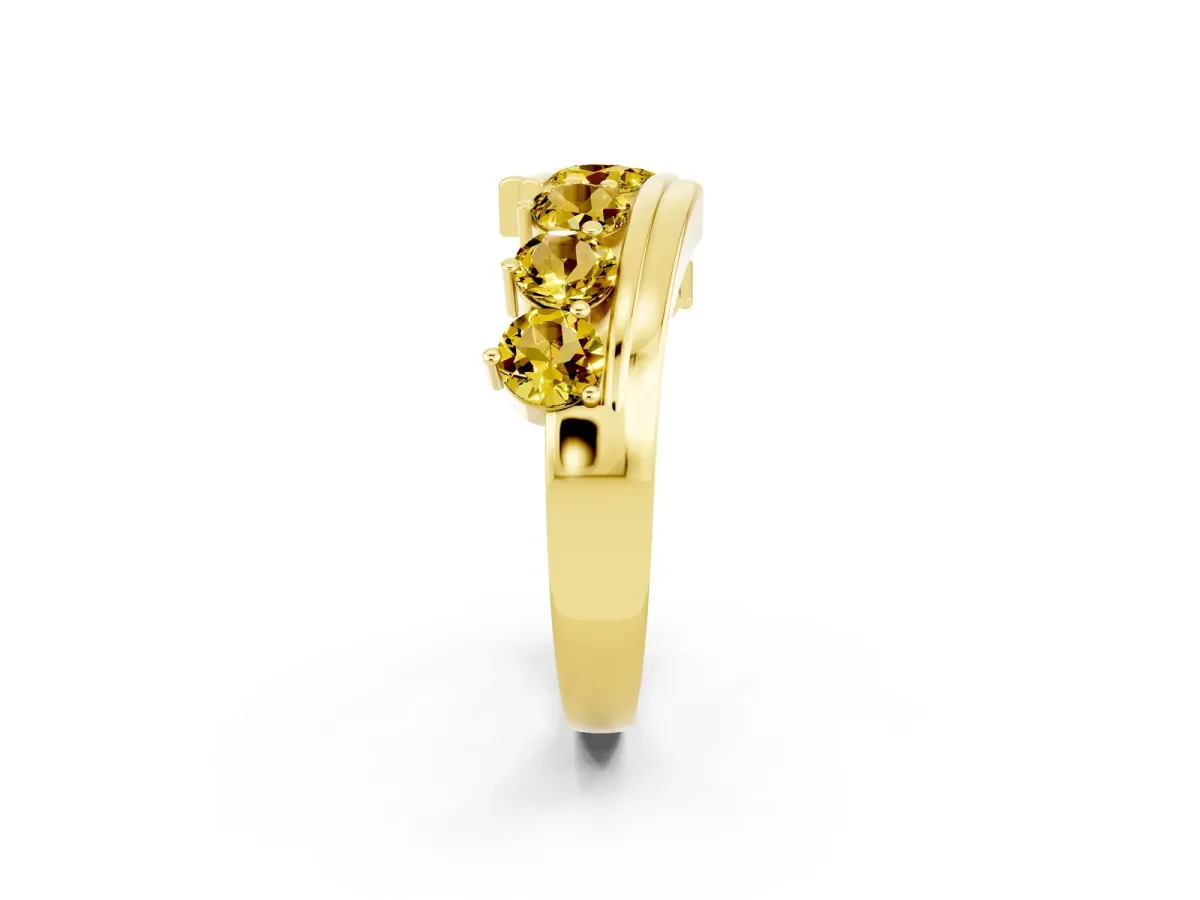 Round Yellow Sapphire Wave Band with Channel and Shared Prong Setting Yellow gold