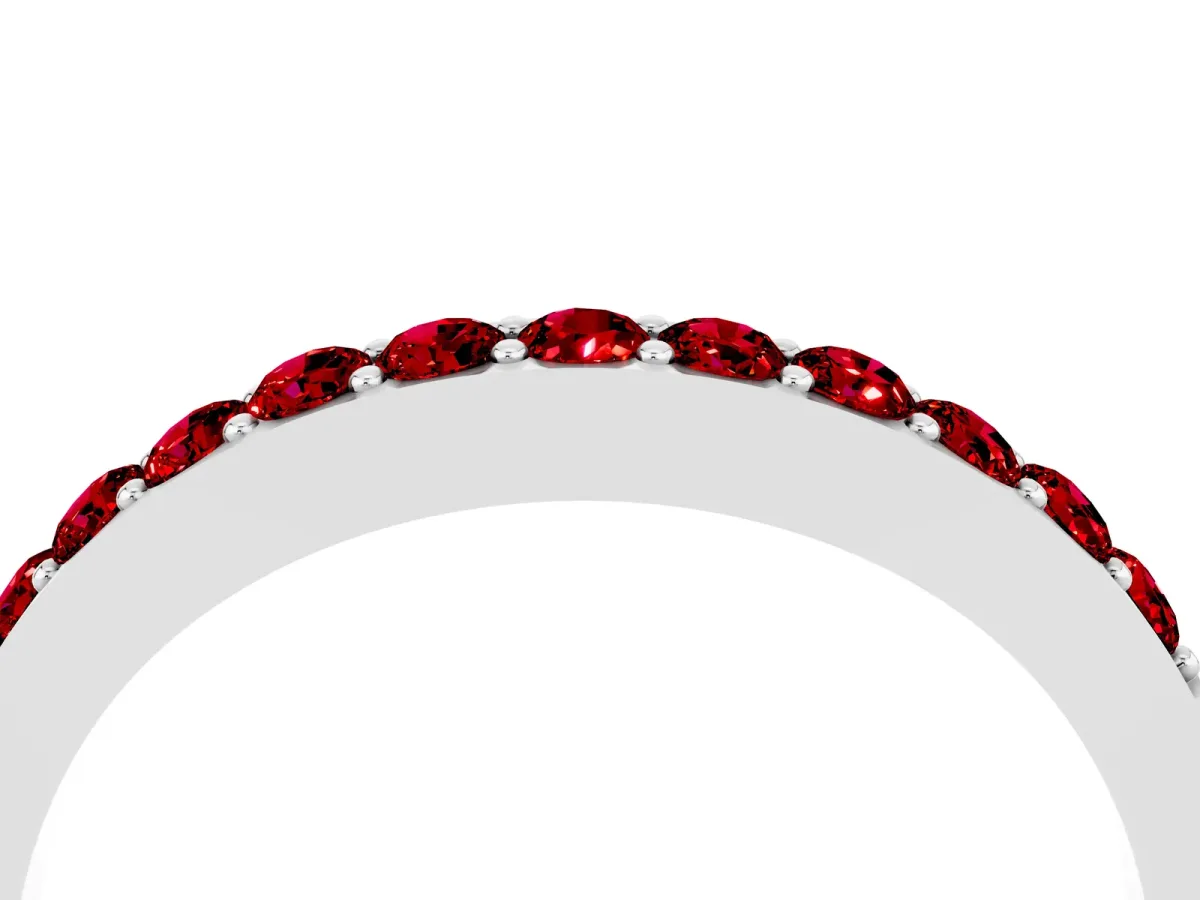 Round Ruby Curved Wedding Band with Channel Setting Silver