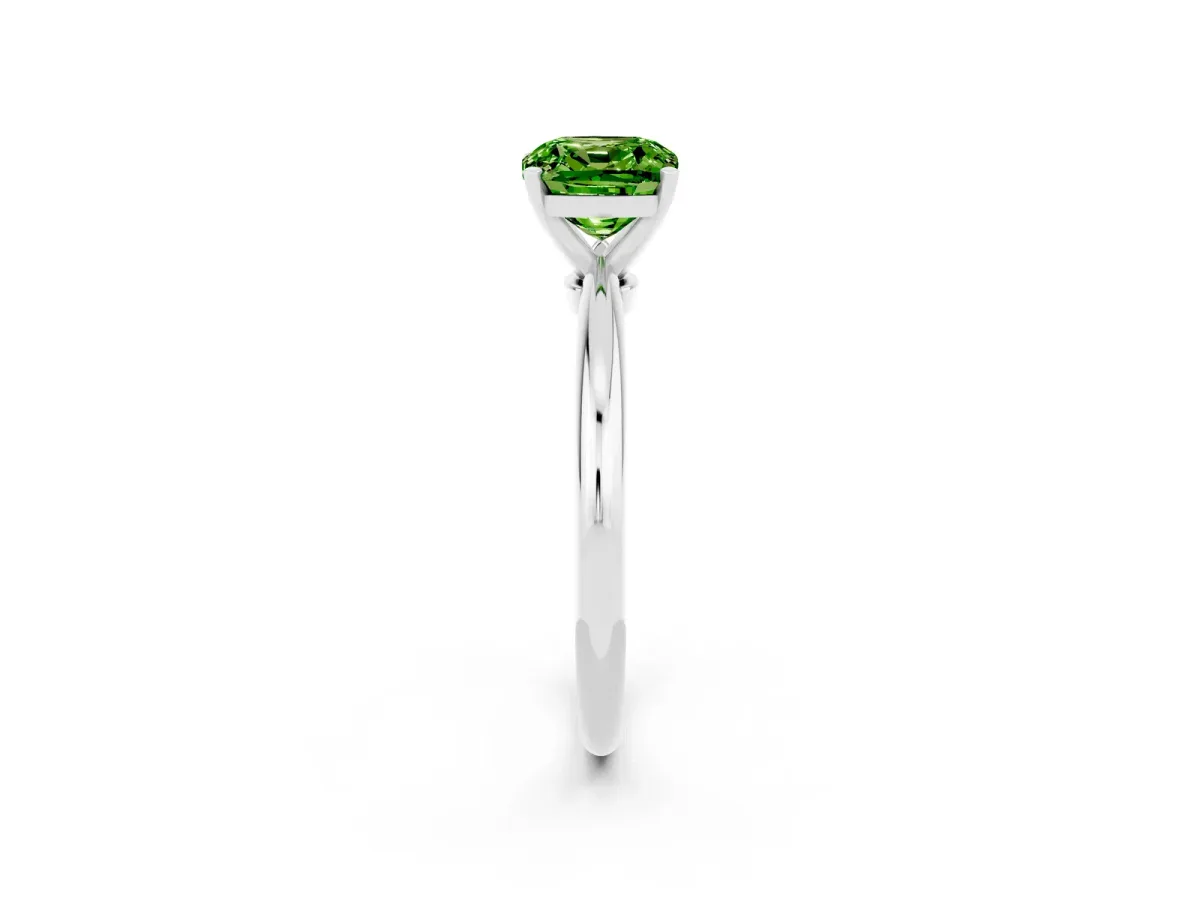 Cushion Cut Peridot Solitaire Ring with Six-Prong Setting and Classic Band Platinum