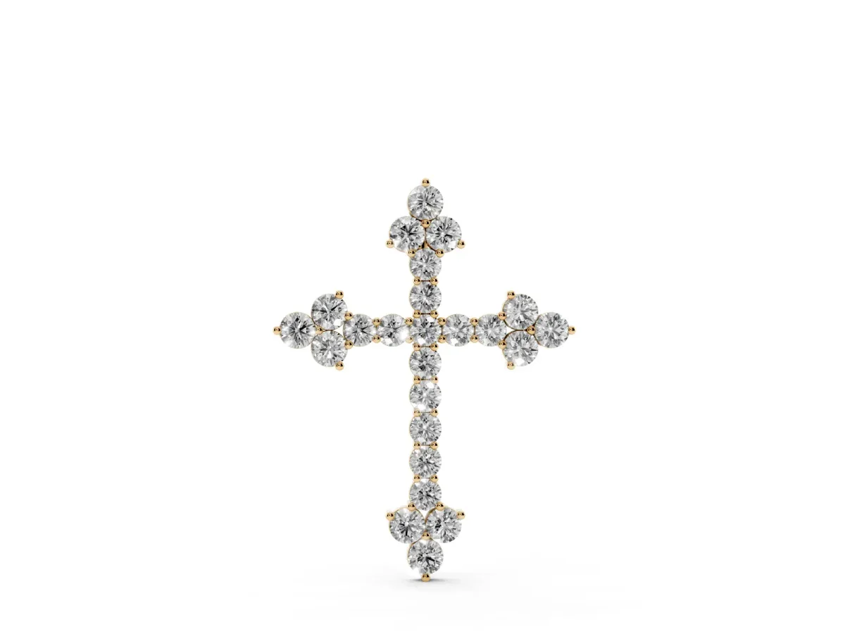 Round Diamond Cluster Cross Pendant with Prong Setting Yellow gold