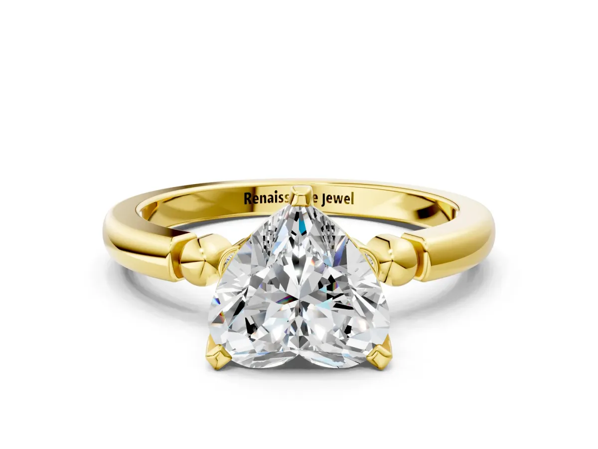 Heart Cut Solitaire Beaded Band with Four-Prong Setting Yellow gold