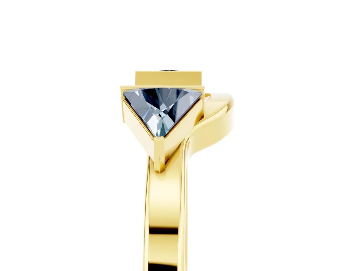 Trillion Aquamarine Open Band Ring with Bezel Setting Yellow gold