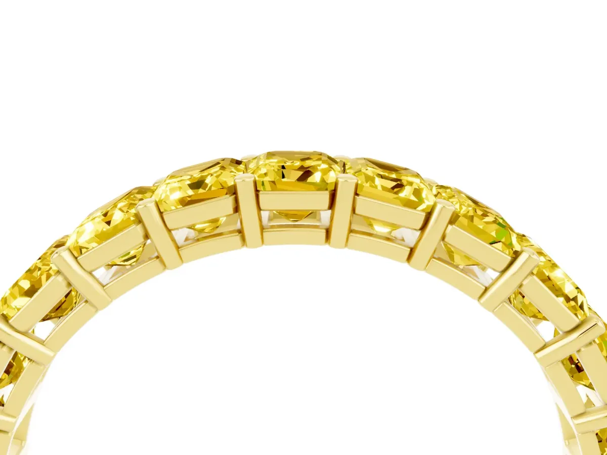 Emerald Cut Yellow Sapphire Eternity Band with Shared Prong Setting Yellow gold
