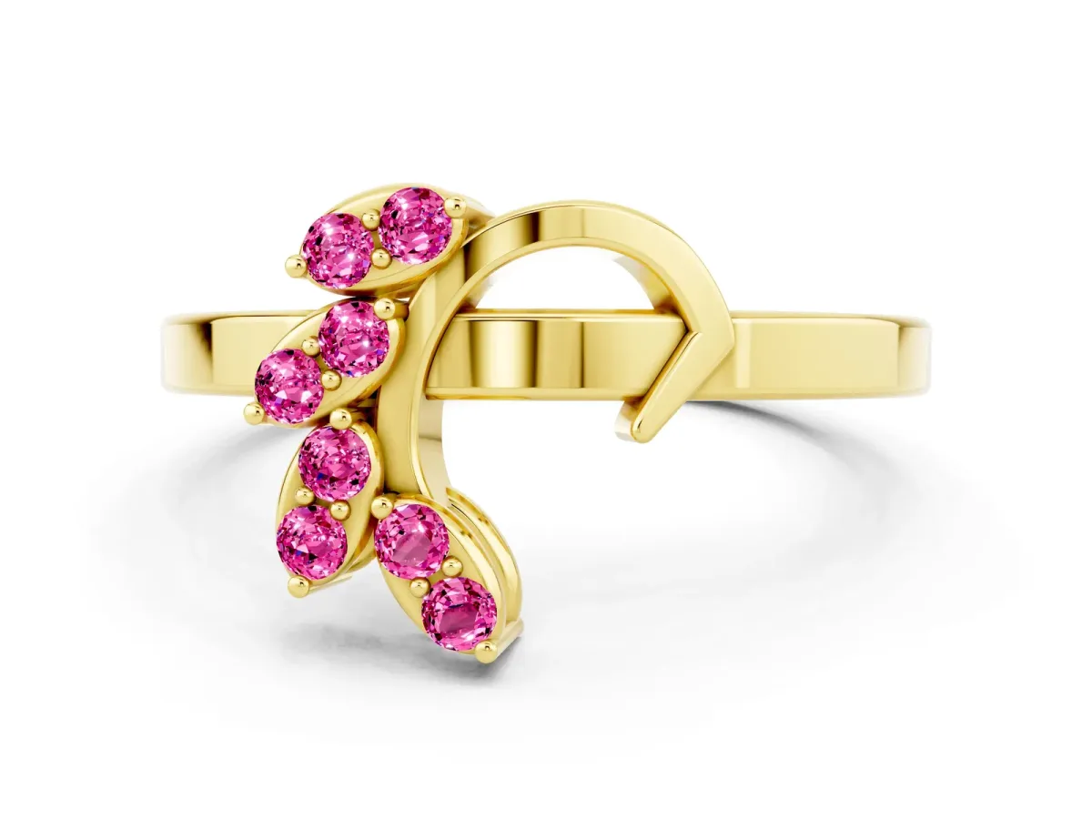 Marquise Pink Sapphire Cluster Bypass Ring with Prong Setting Yellow gold