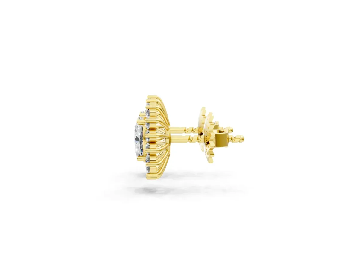 Oval Diamond Floral Halo Stud Earrings Yellow gold