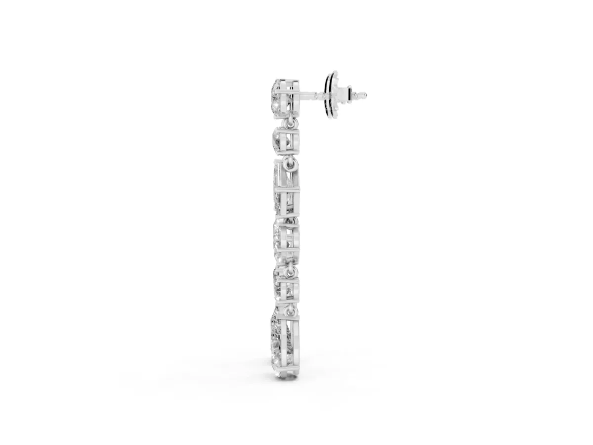 Pear, Oval, Emerald and Round Diamond Waterfall Drop Earrings White gold