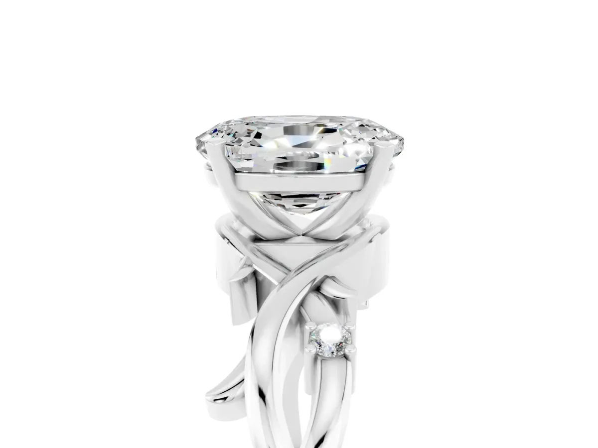 Oval Cut Moissanite Solitaire Ring with Twisted Band and Prong Setting Silver