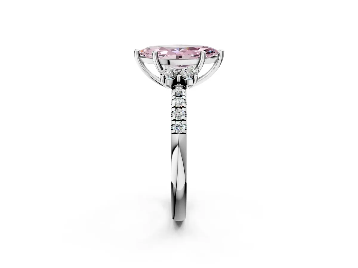 Fancy Pink Marquise Cut Diamond Three-Stone Pave Band with Four-Prong Setting Silver