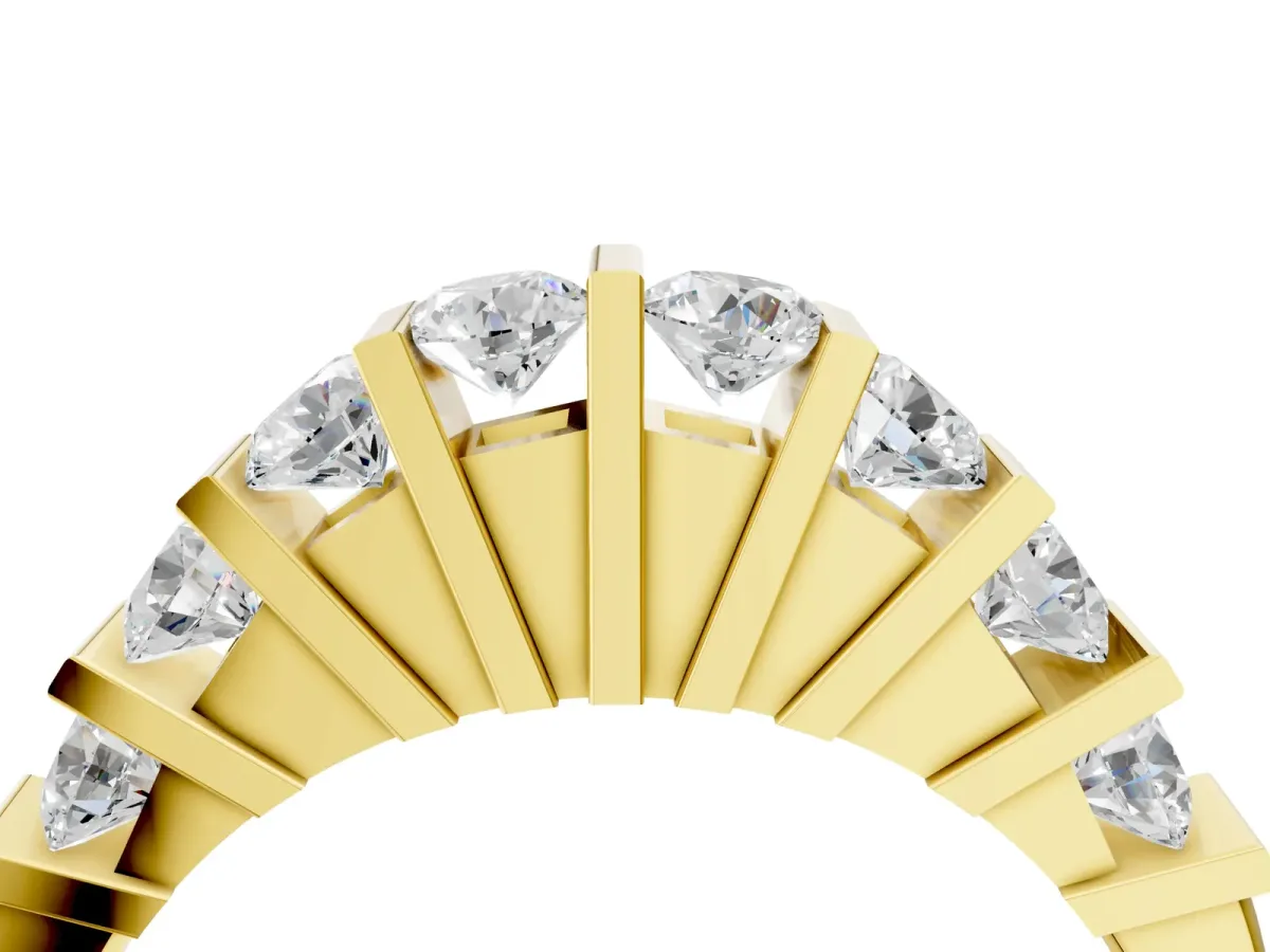 Channel Set Round Diamond Half Eternity Band with Bar Prong Setting Yellow gold