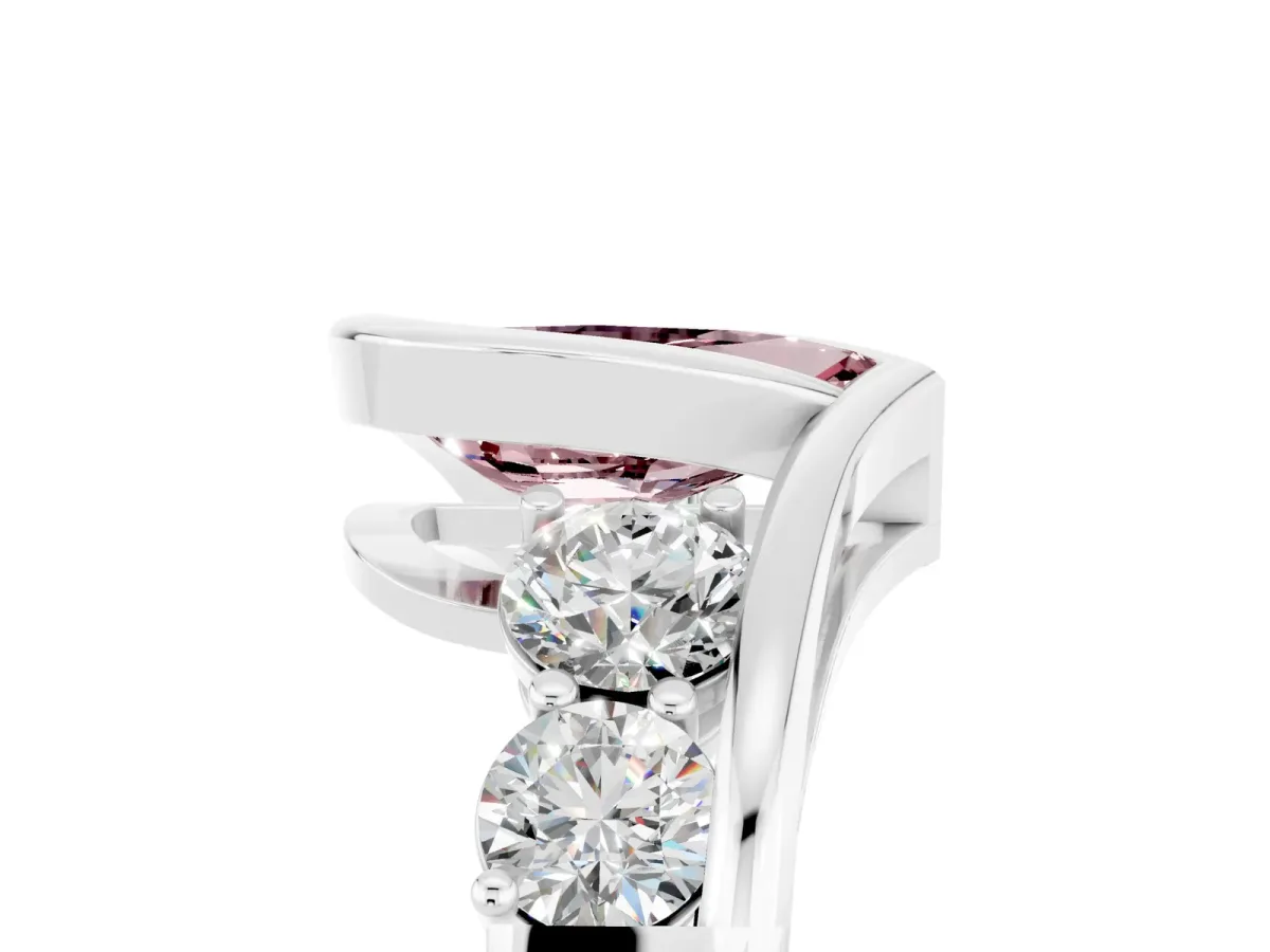 Bezel Set Pear Cut Morganite Bypass Ring with Round Accents Silver