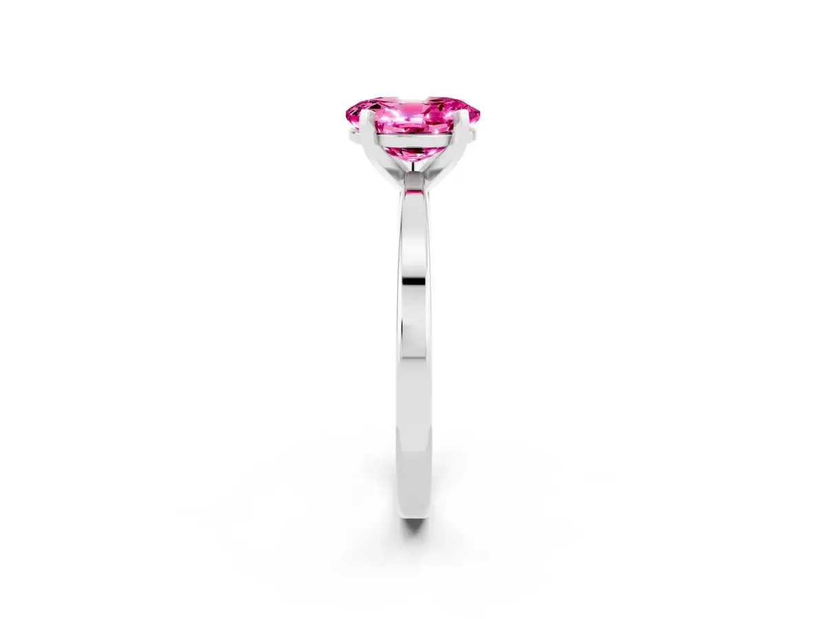 Oval Cut Pink Sapphire Solitaire Engagement Ring with Classic Band and Four-Prong Setting Silver
