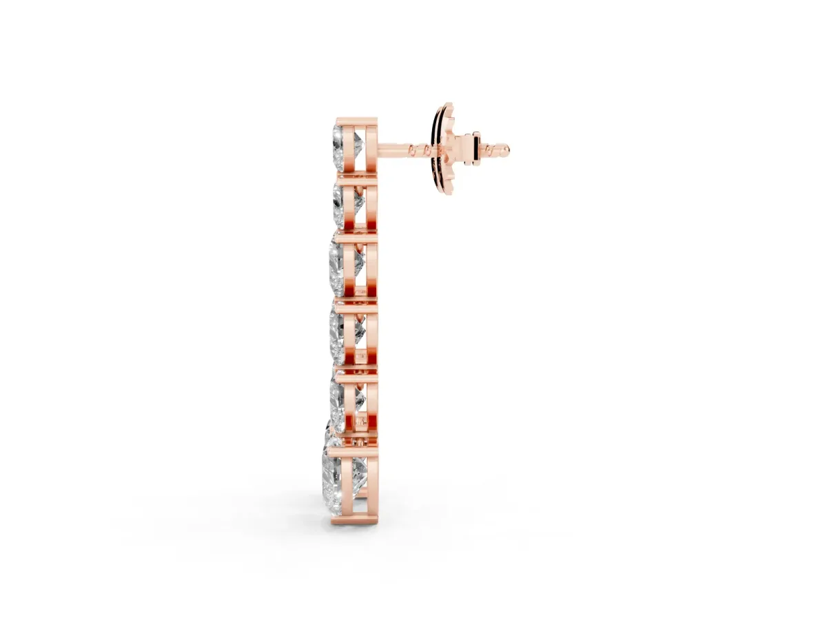Graduated Heart Diamond Linear Drop Earrings Rose gold