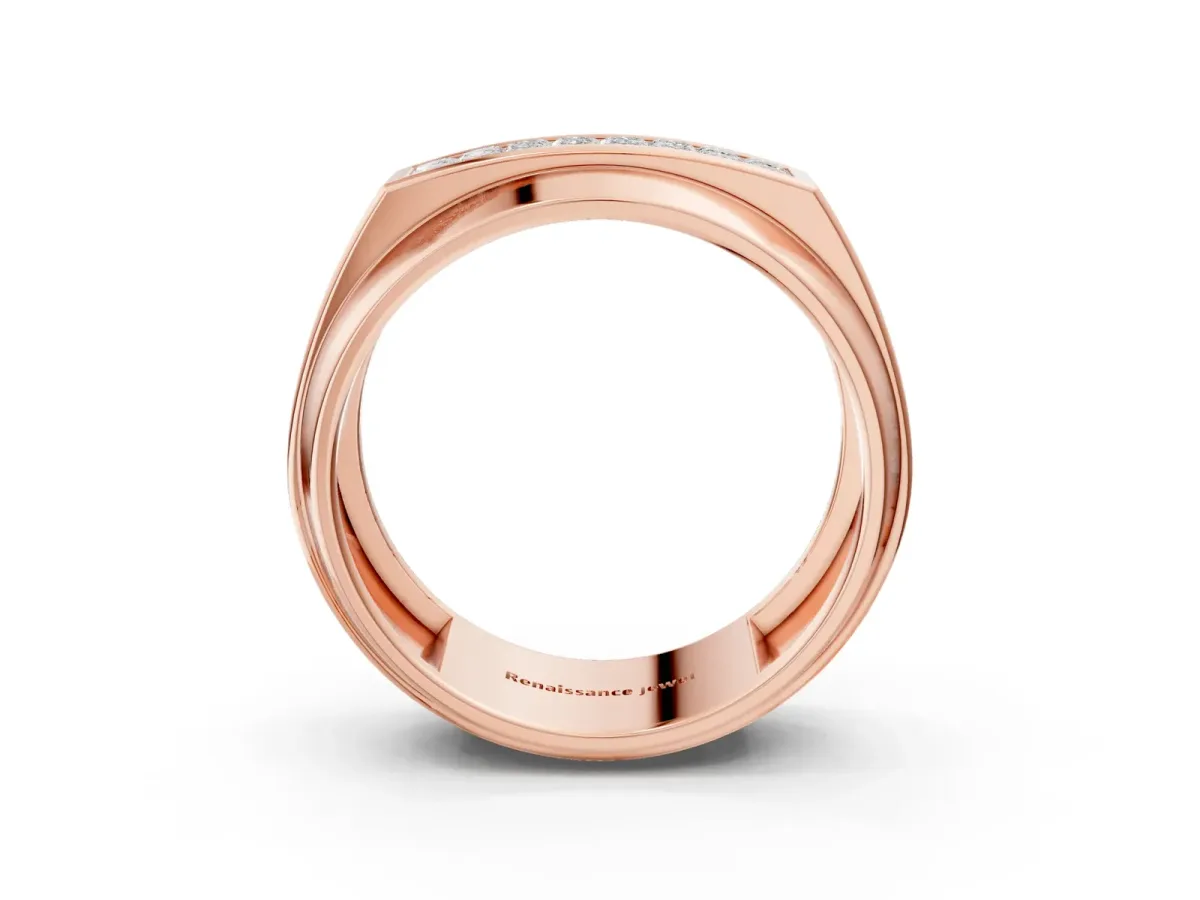 Princess Diamond Pavé Panel Mens Band Rose gold