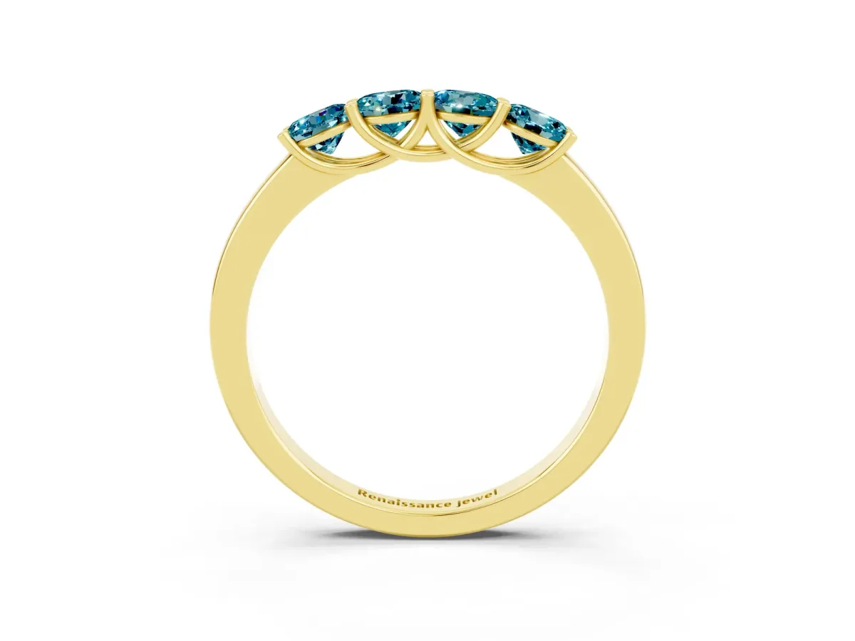 Four-Stone Round Blue Topaz Prong-Set Band Yellow gold