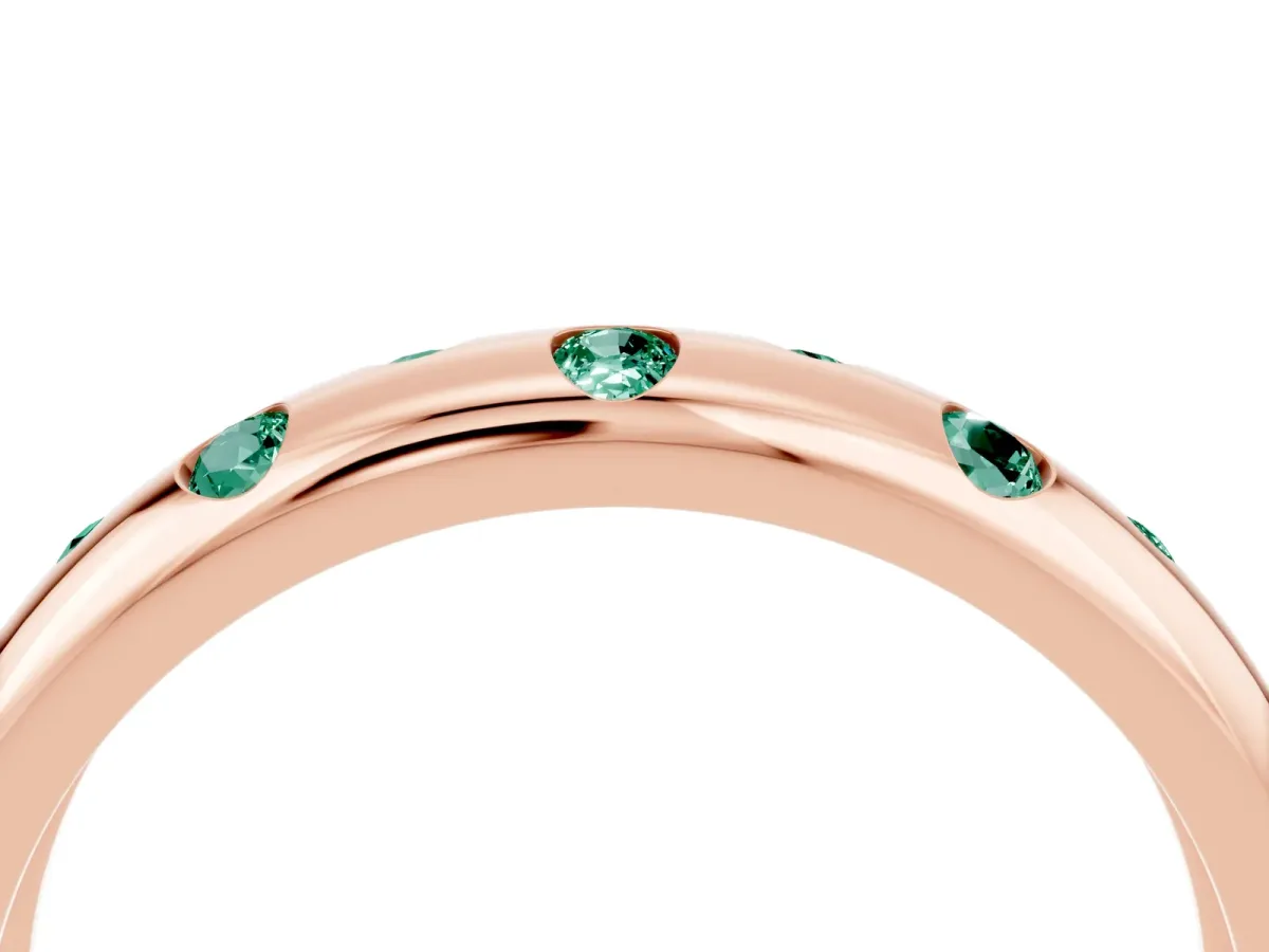 Round Green Sapphire Flush-Set Comfort Fit Band Rose gold