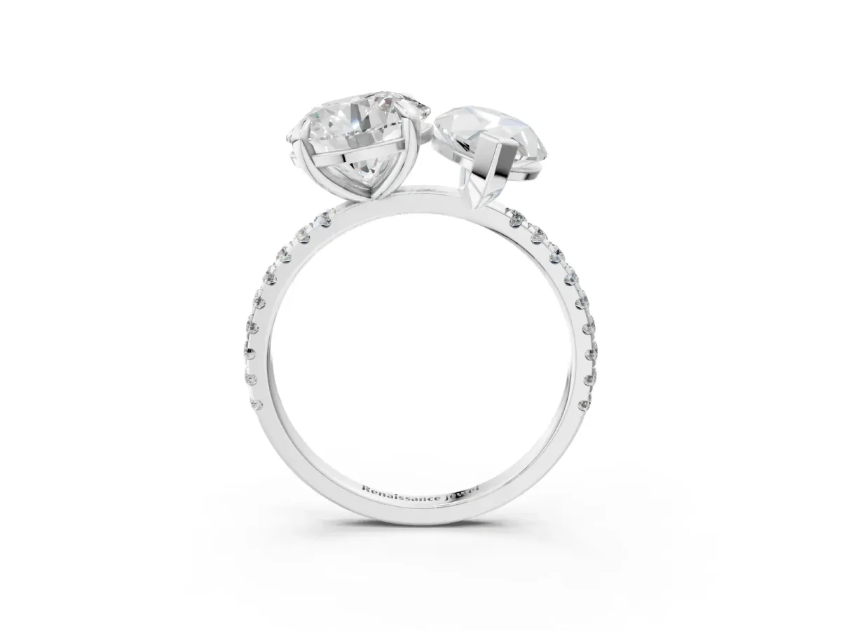 Round and Marquise Toi Moi Ring with Prong Setting and Pave Band Silver