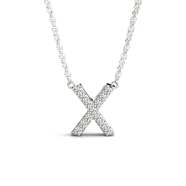 Pavé Round Diamond X Pendant with Four-Prong Setting White gold