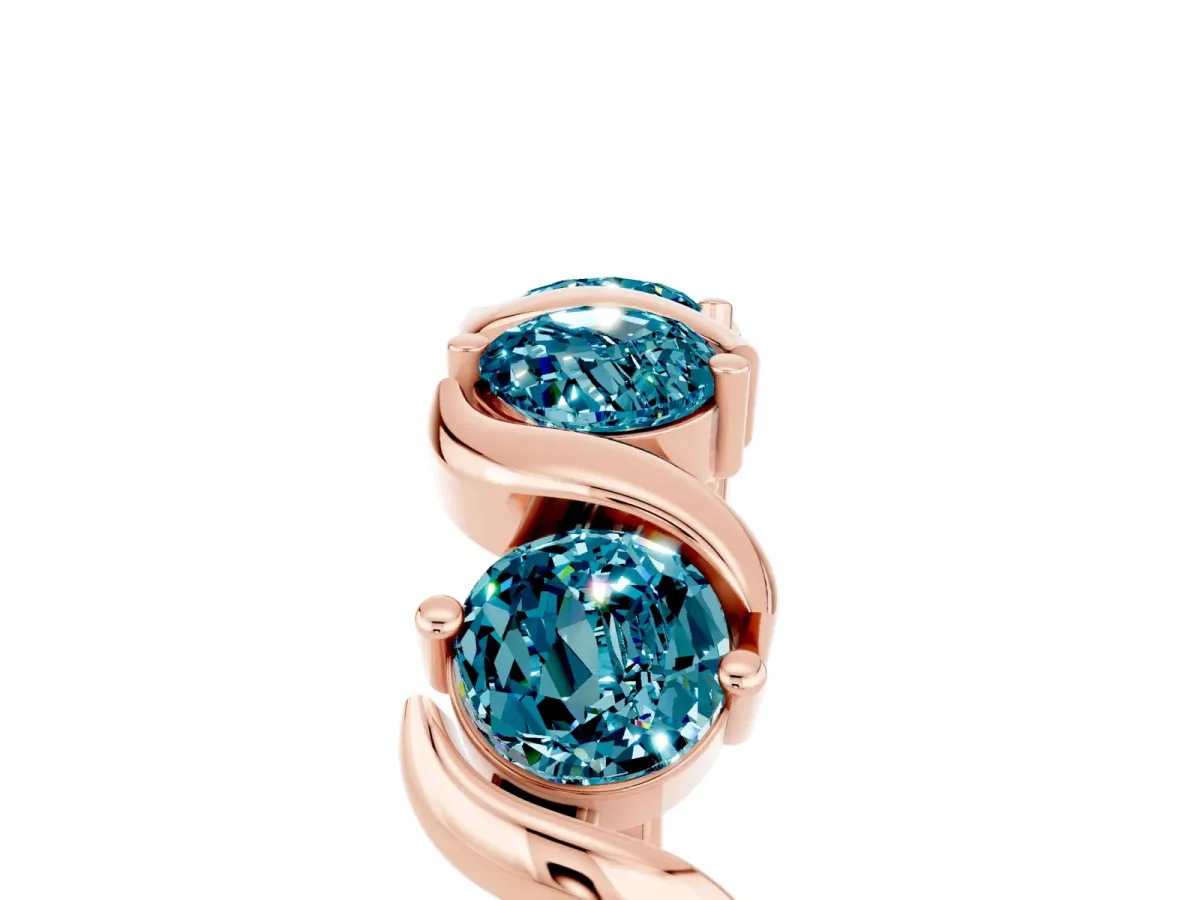 Six-Stone Round Blue Topaz Wave Band with Shared Prong Setting Rose gold