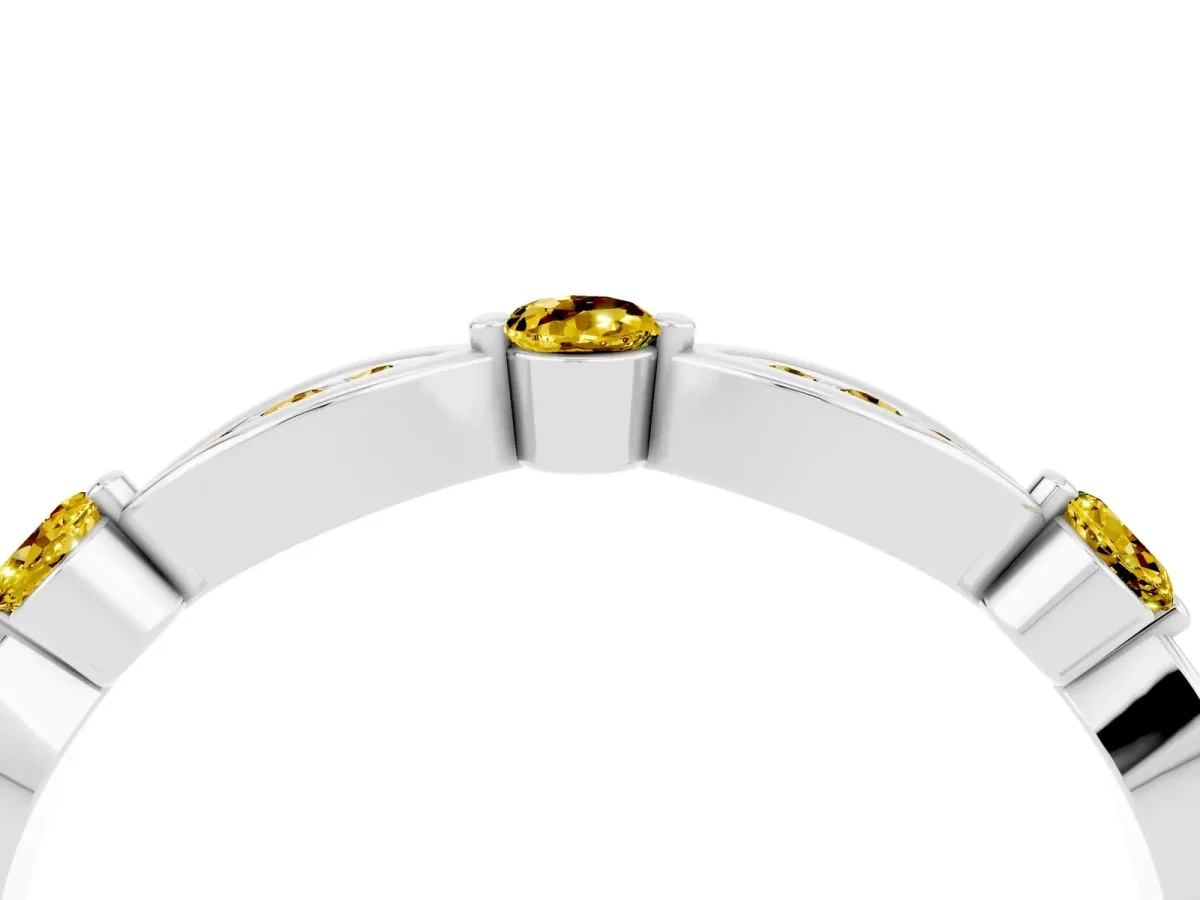 Marquise and Round Yellow Sapphire Milgrain Band with Bezel Setting Silver
