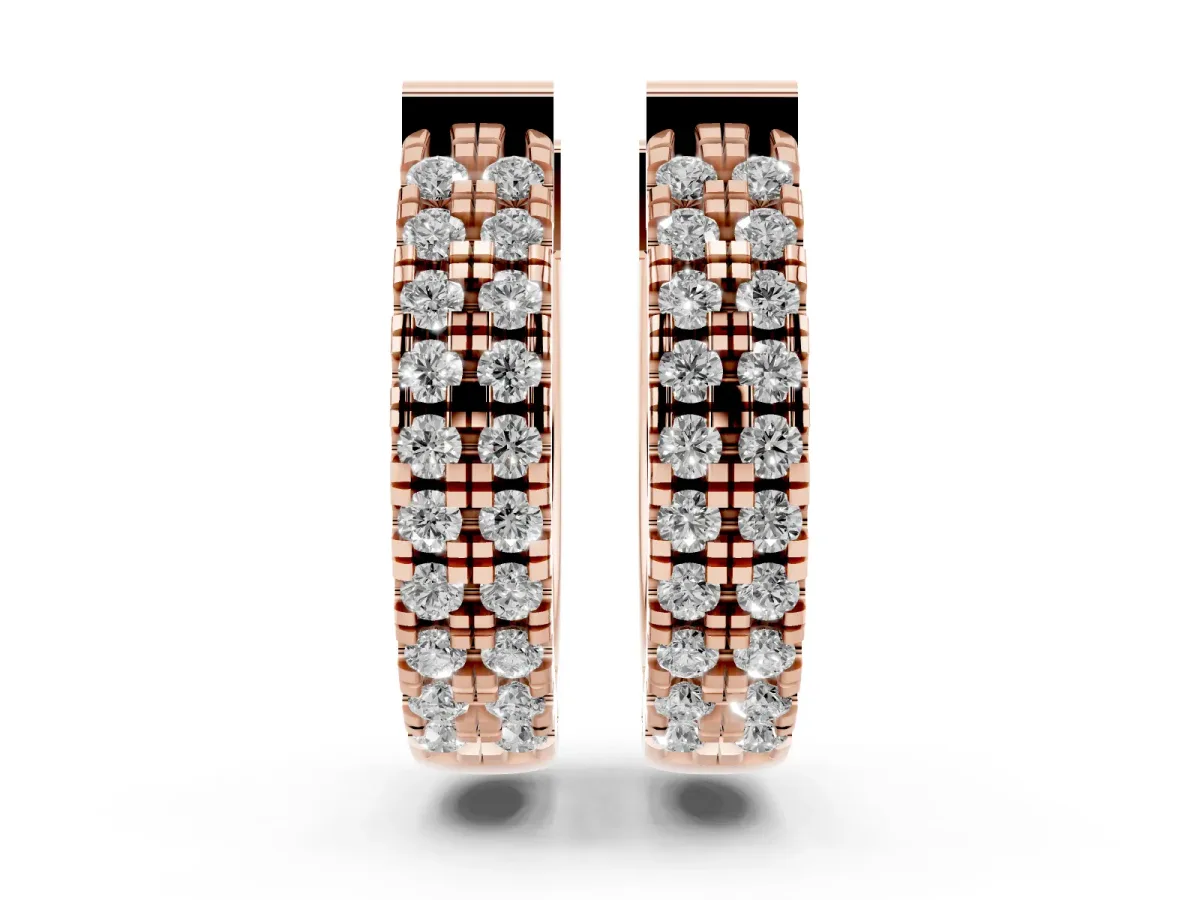 Round Diamond Petite Double Row Huggie Hoop Earrings Rose gold