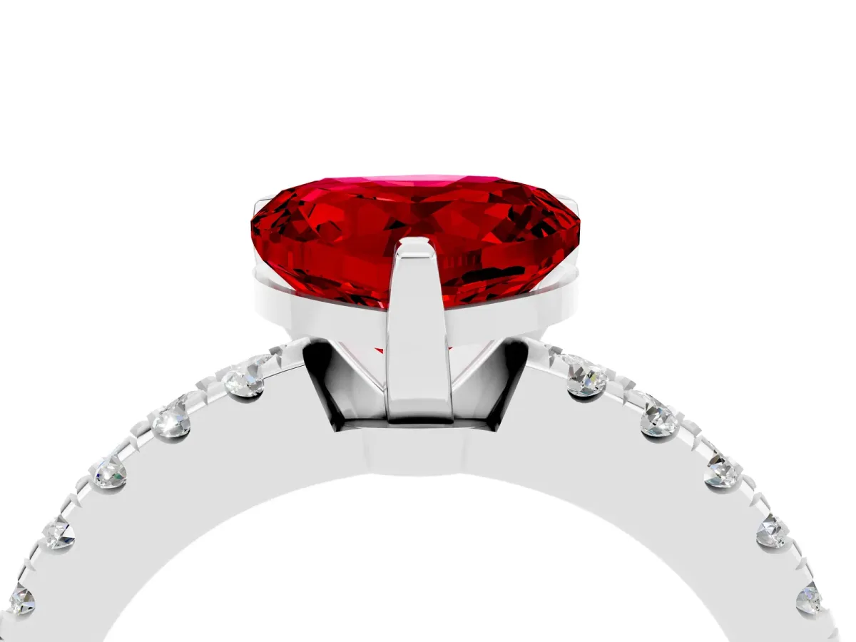 Heart Cut Solitaire Ruby with Pavé Band and Four-Prong Setting Platinum