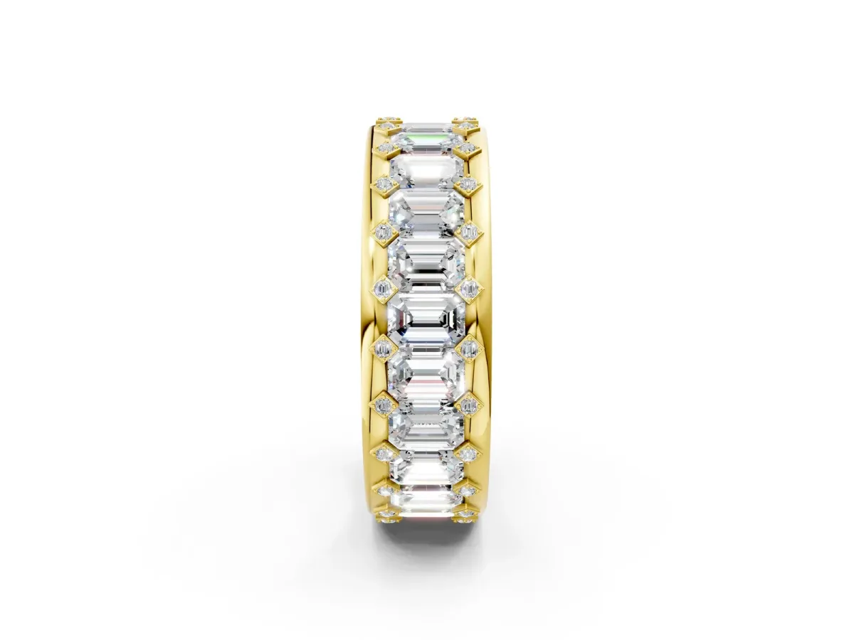 Emerald Cut and Round Diamond Eternity Mens Band Yellow gold