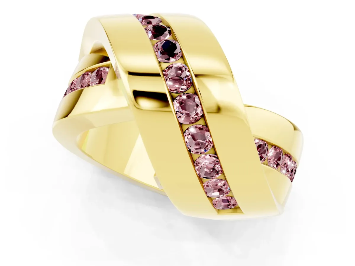 Pavé Round Morganite Crossover Band with Channel Setting Yellow gold