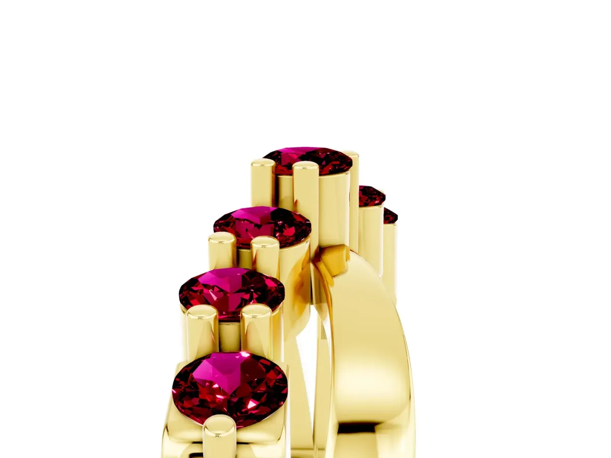 Round Garnet Prong-Set Crossover Band Yellow gold