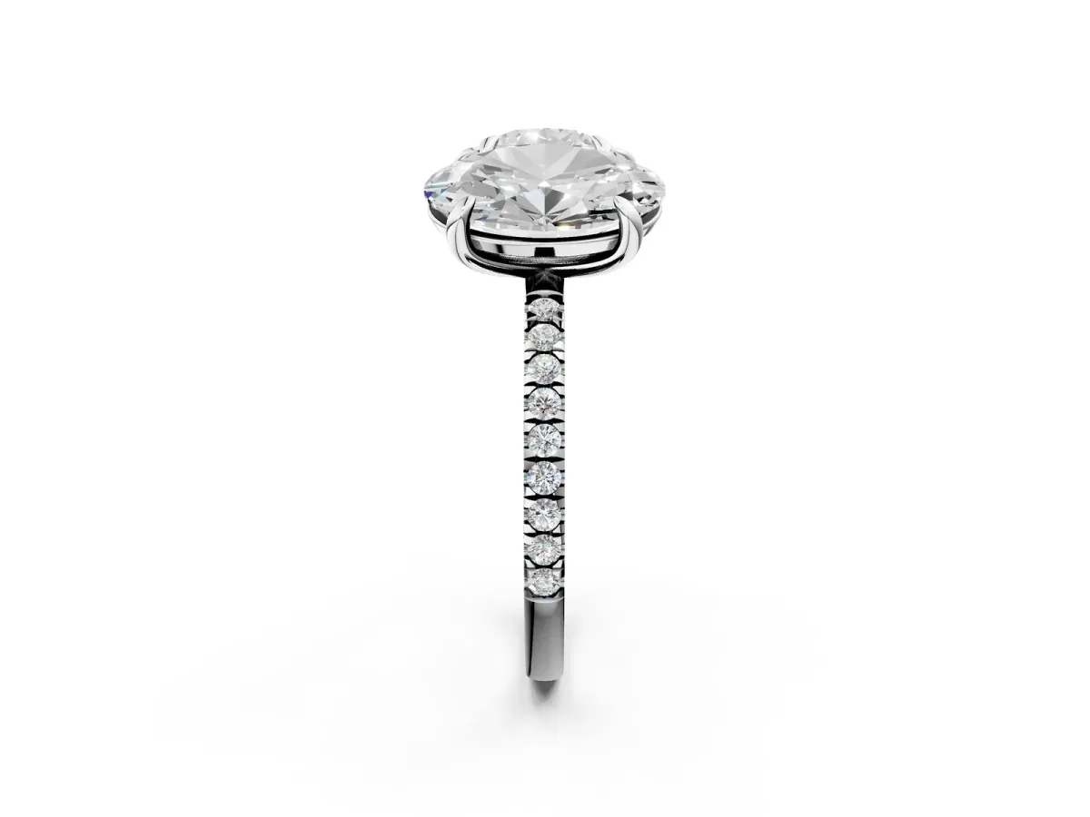Round and Oval Toi Moi Ring with Prong Setting and Pave Band Silver